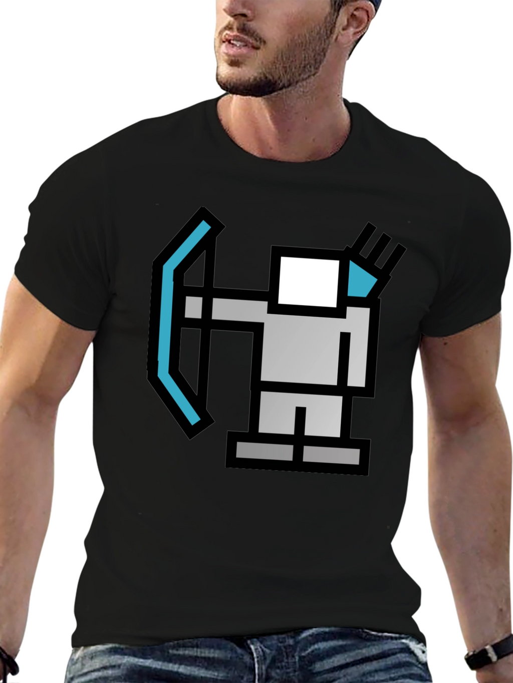 Pixel Archer Black T-Shirt - Retro Gaming Style