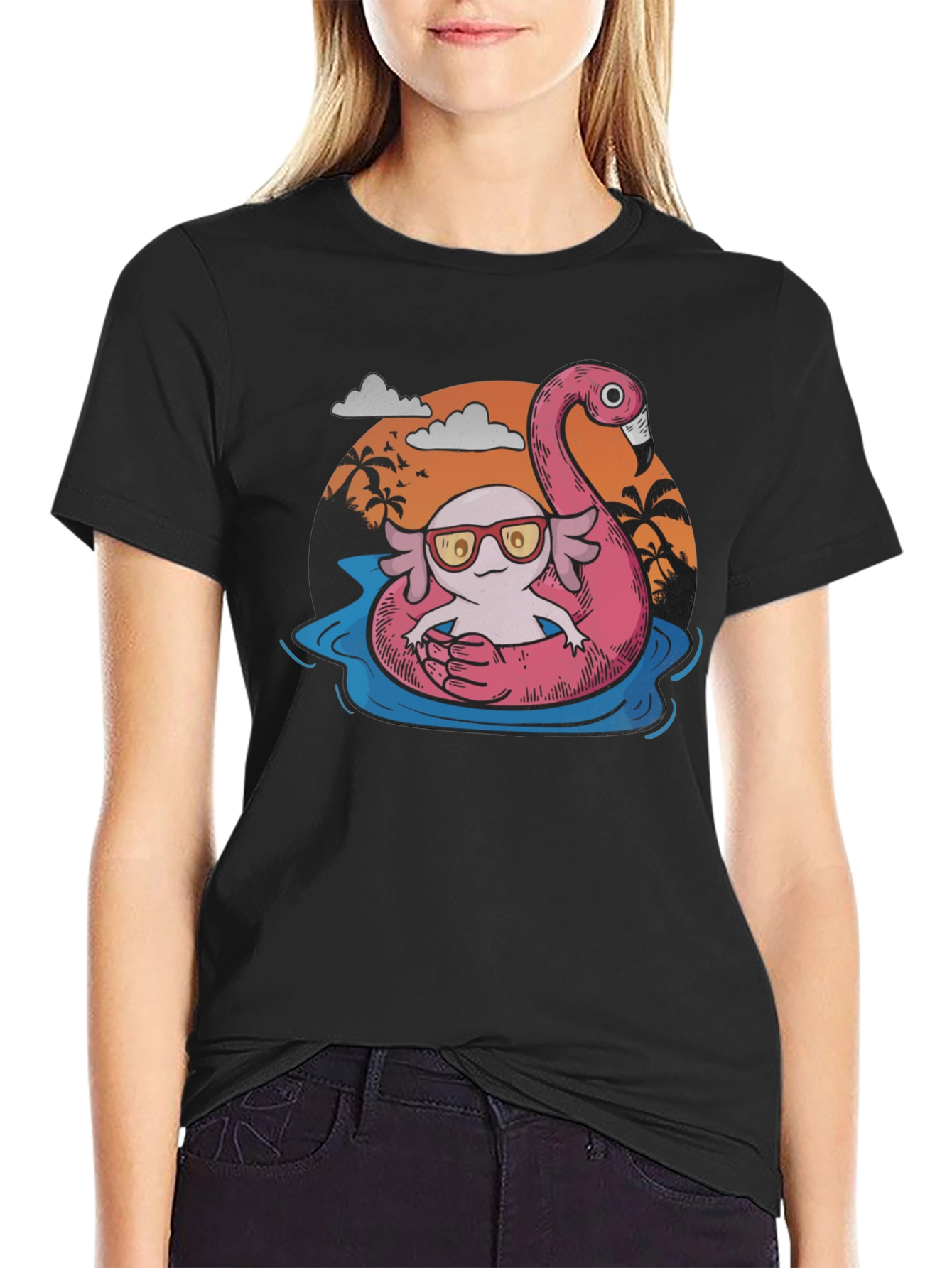Cool Axolotl Flamingo Pool Float Graphic Tee