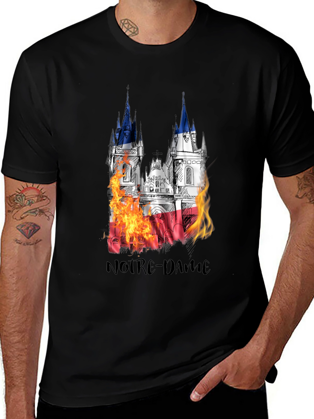 Notre Dame Burning T-Shirt - Mens Black Graphic Tee