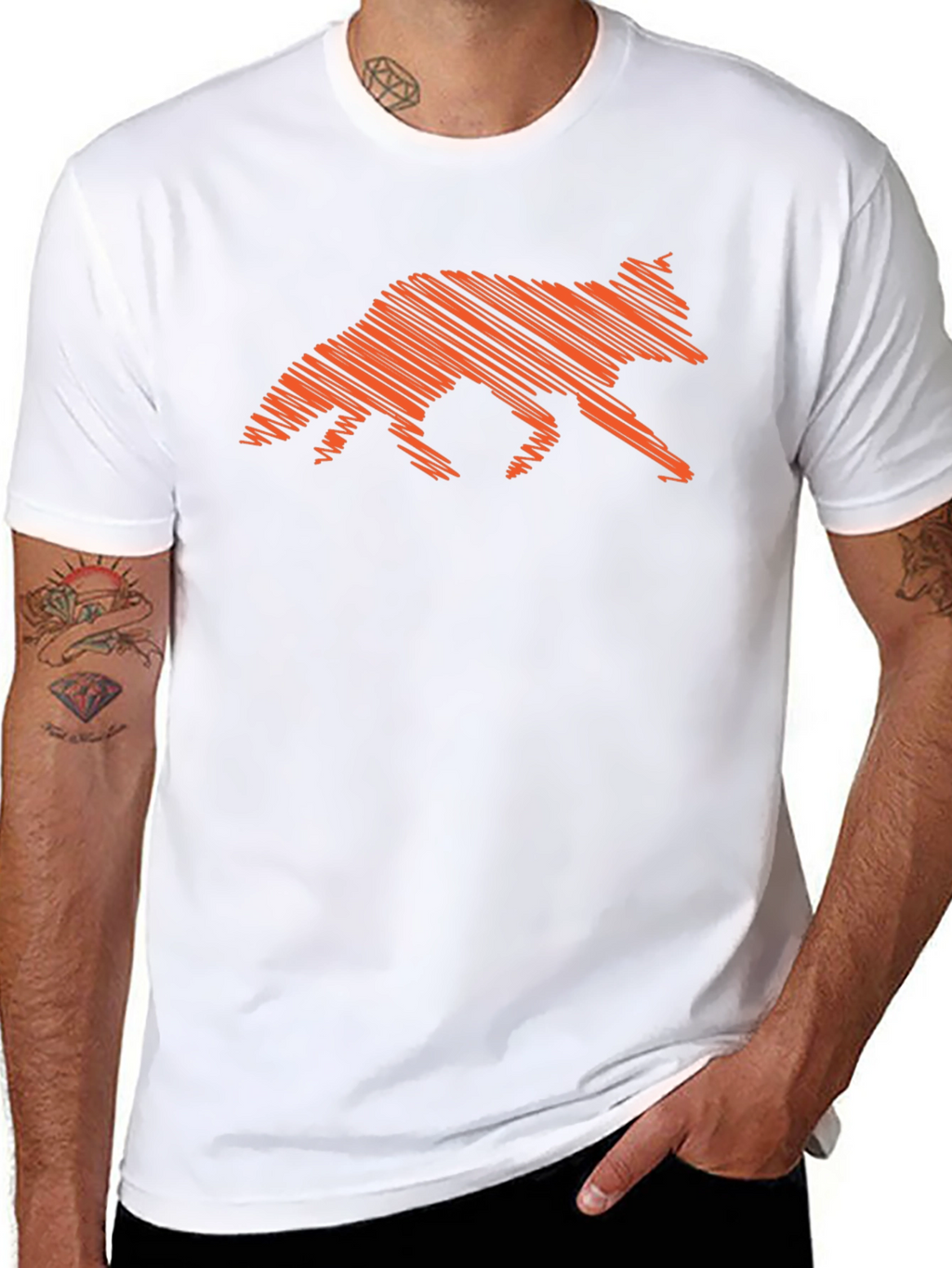 Orange Fox Scribble Graphic Black T-Shirt