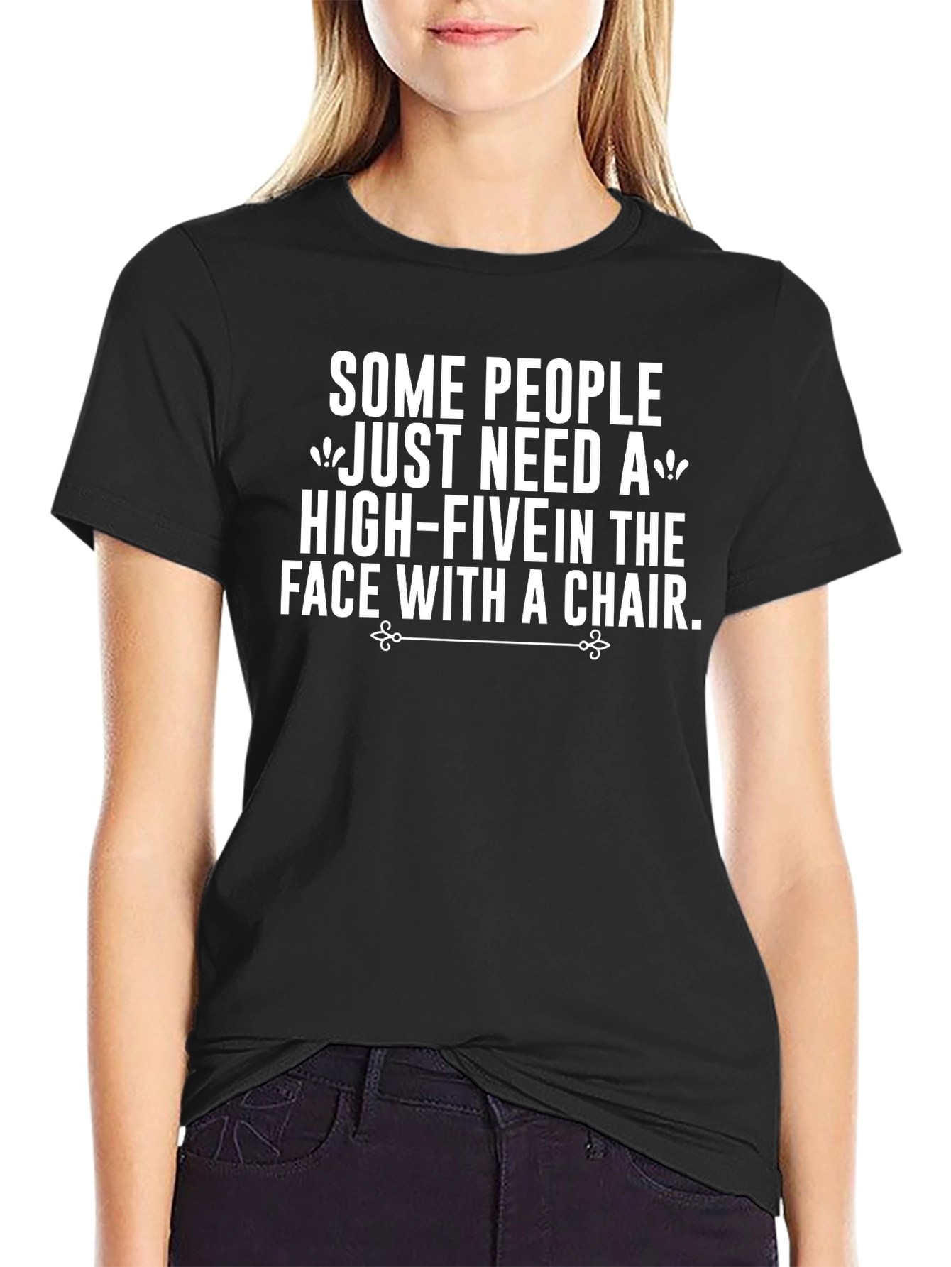 Humorous Graphic T-Shirt - High Five with a Chair