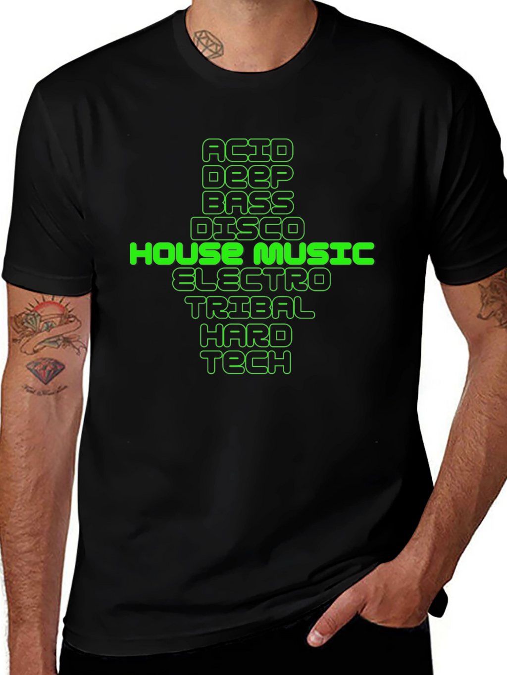 House Music Genres Graphic Tee - Black