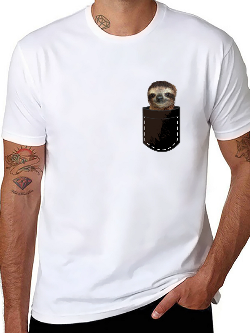 Sloth in Pocket T-Shirt - Cute & Funny
