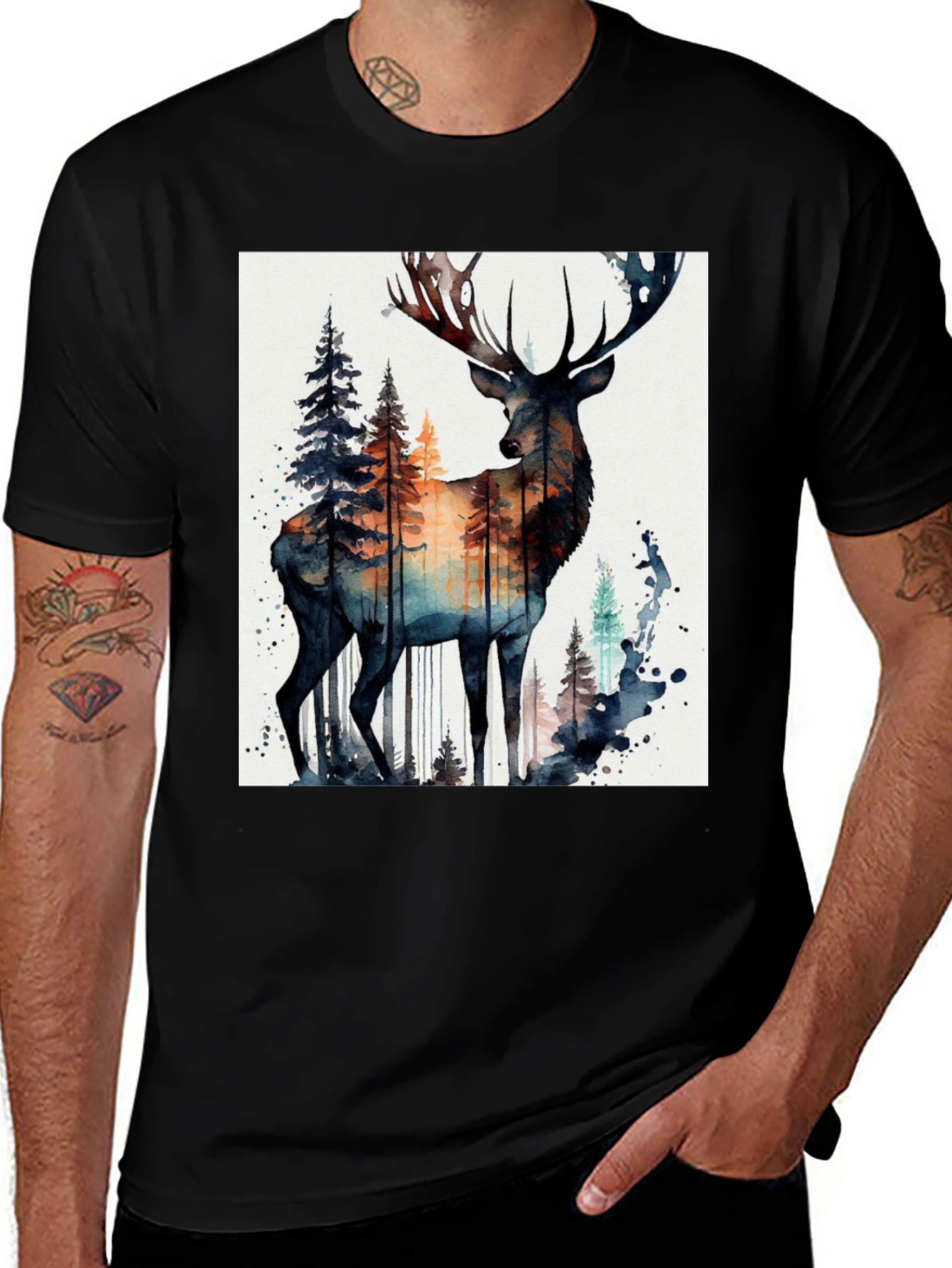 Deer Forest Watercolor Graphic Tee