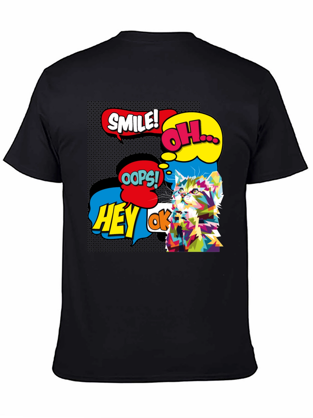 Pop Art Cat Black T-Shirt - Graphic Tee