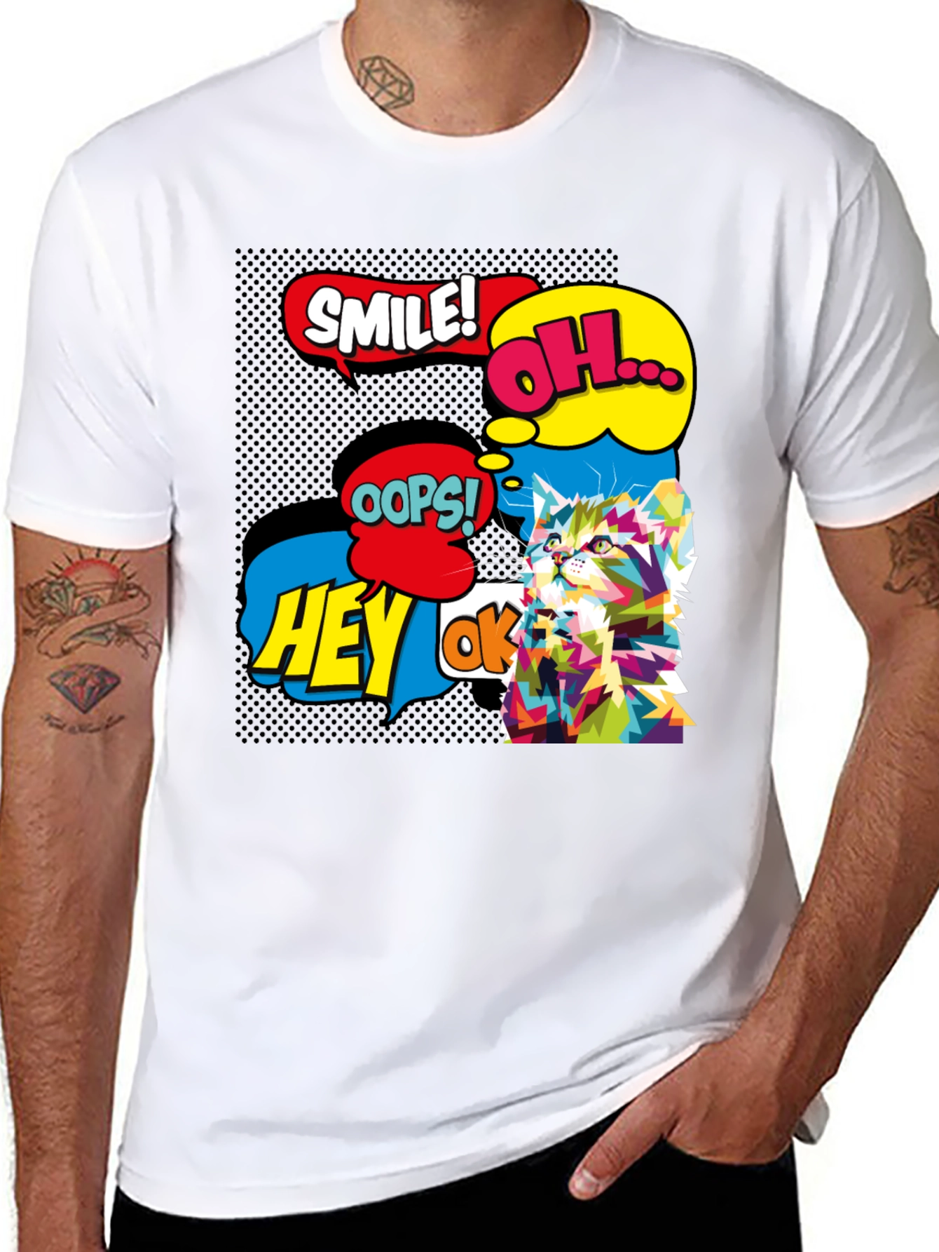 Pop Art Cat Black T-Shirt - Graphic Tee