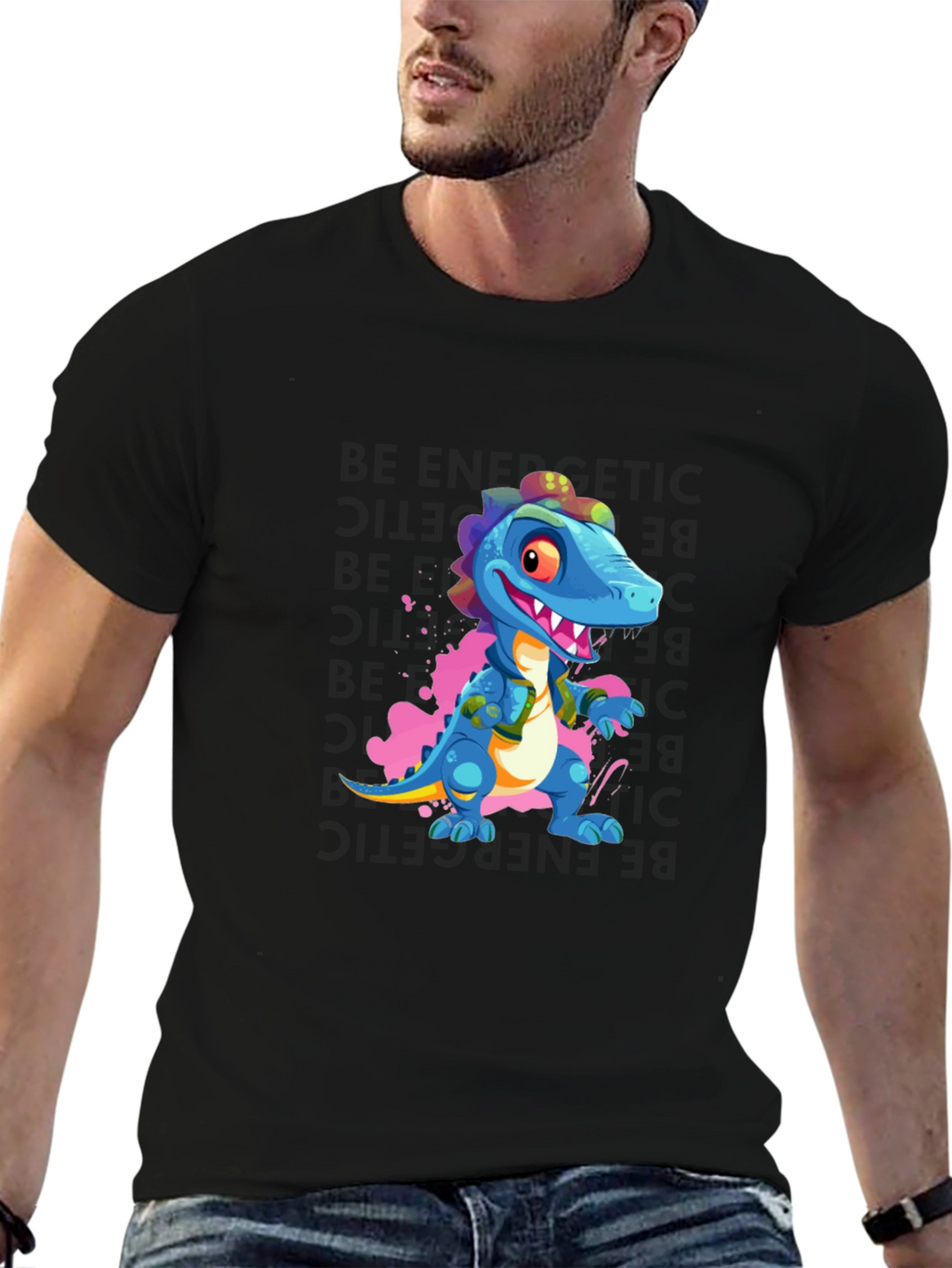 Cartoon Dinosaur Graphic Black T-Shirt