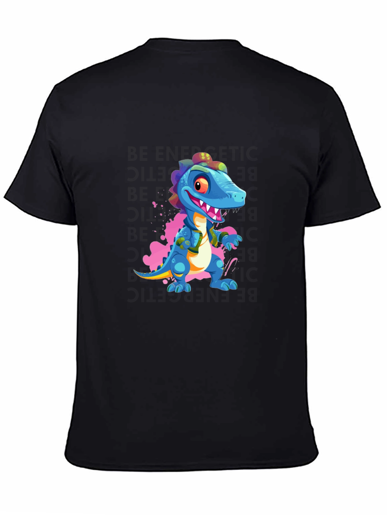 Cartoon Dinosaur Graphic Black T-Shirt