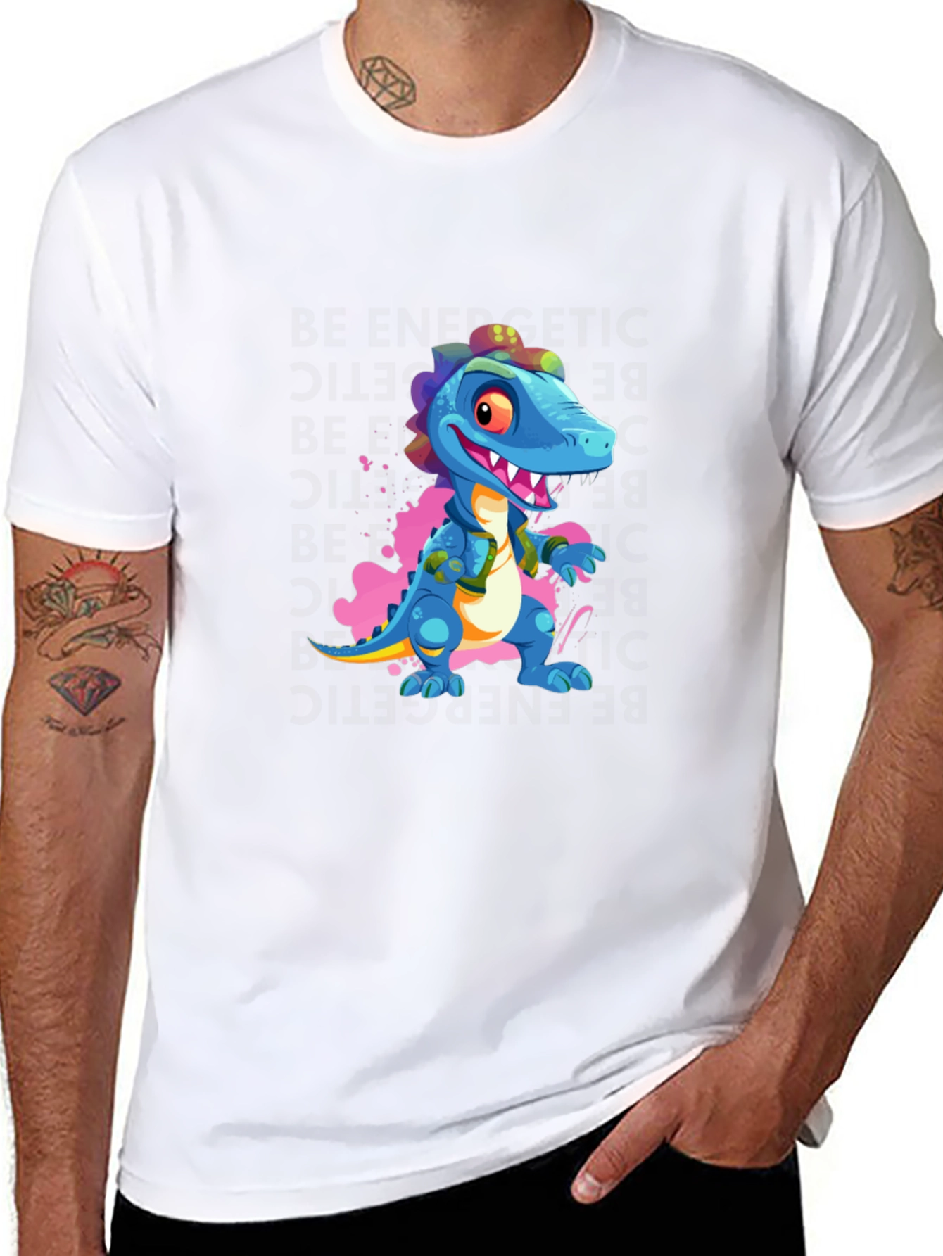 Cartoon Dinosaur Graphic Black T-Shirt