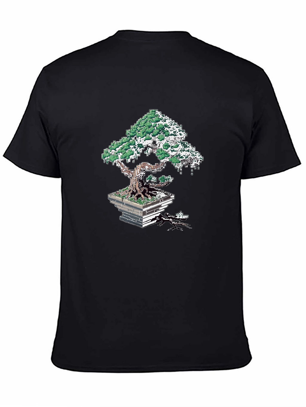 Pixel Art Bonsai Tree Black T-Shirt