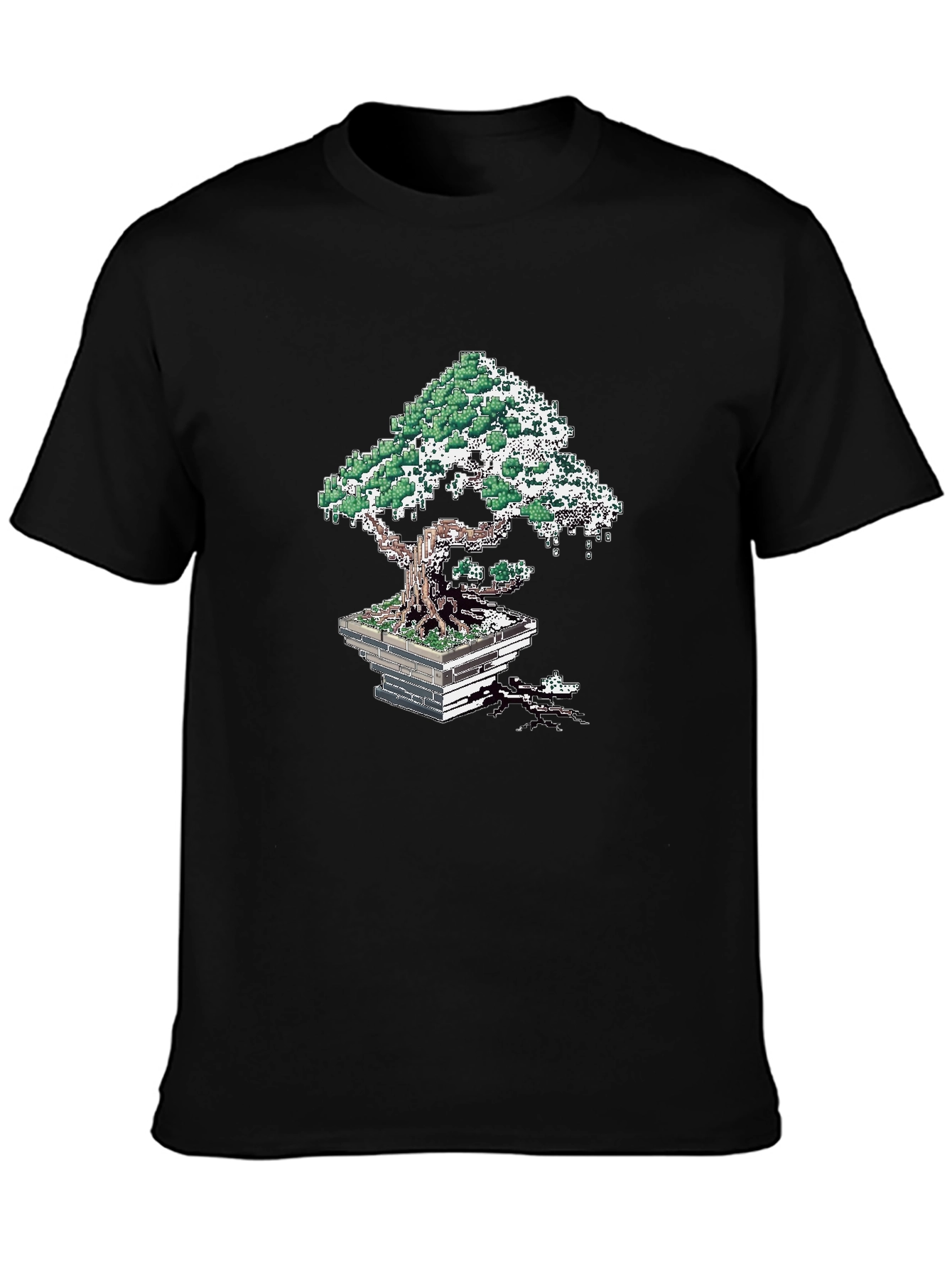 Pixel Art Bonsai Tree Black T-Shirt