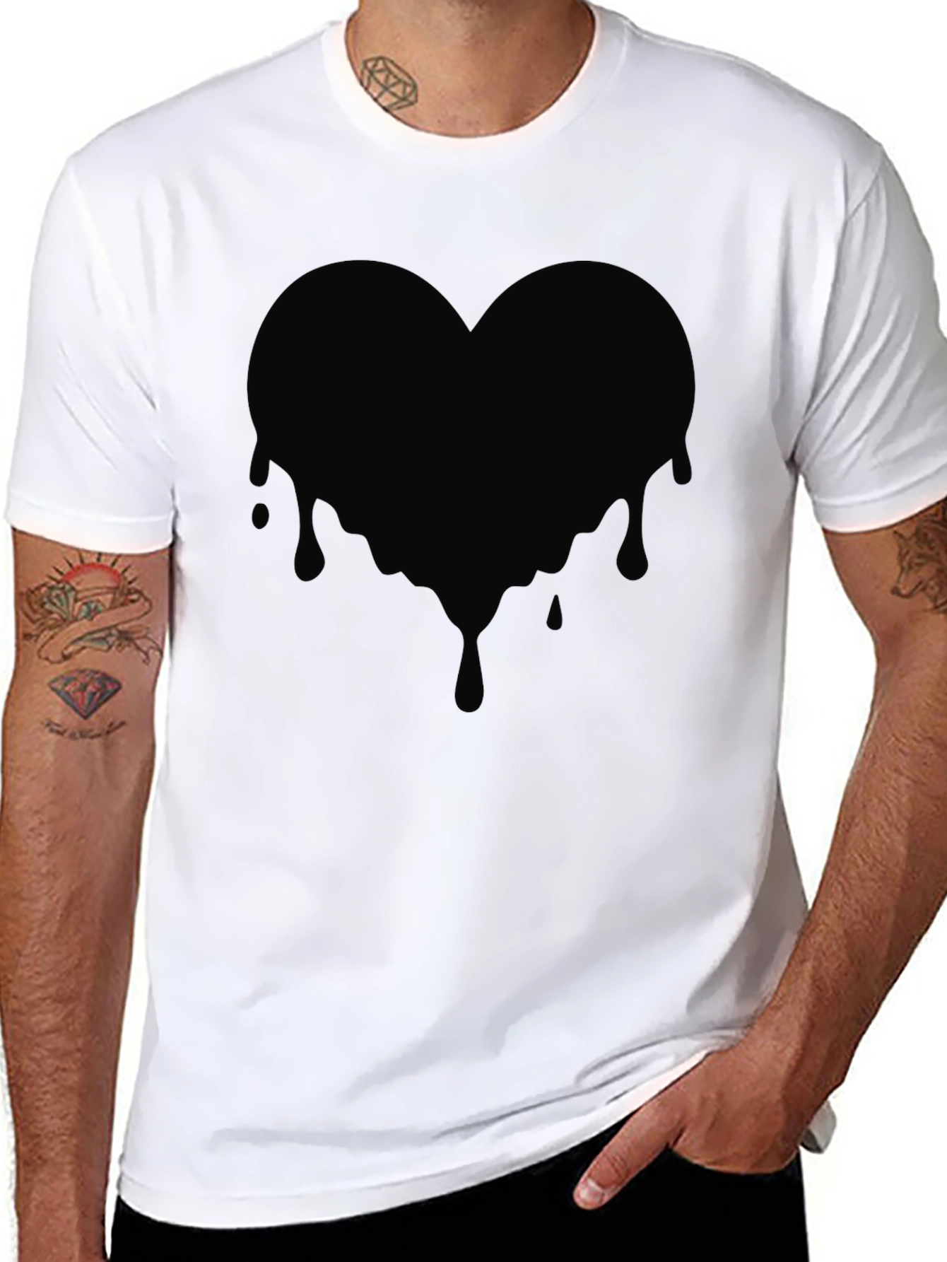 Mens Black Heart Drip Graphic Tee