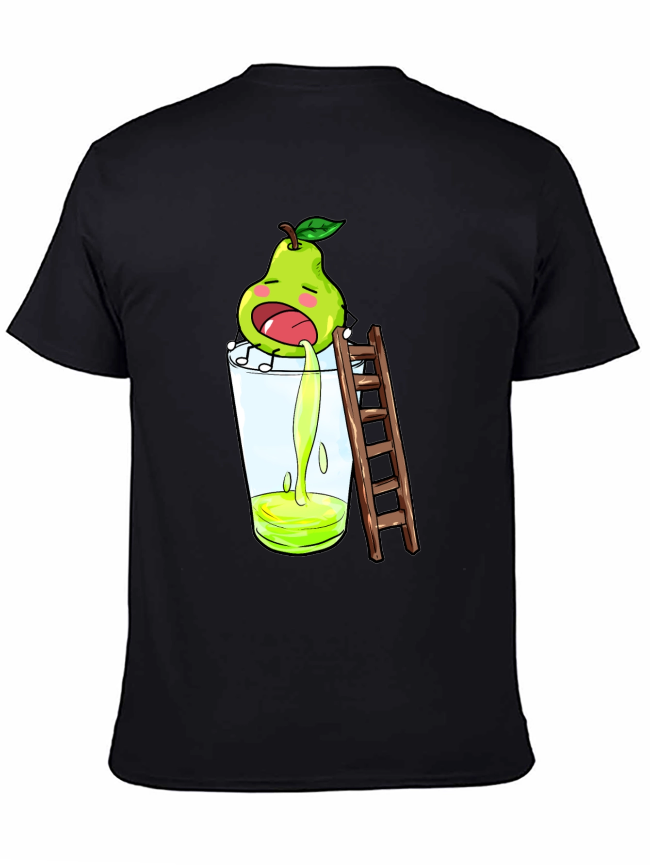 Funny Pear Juice Cartoon Black T-Shirt