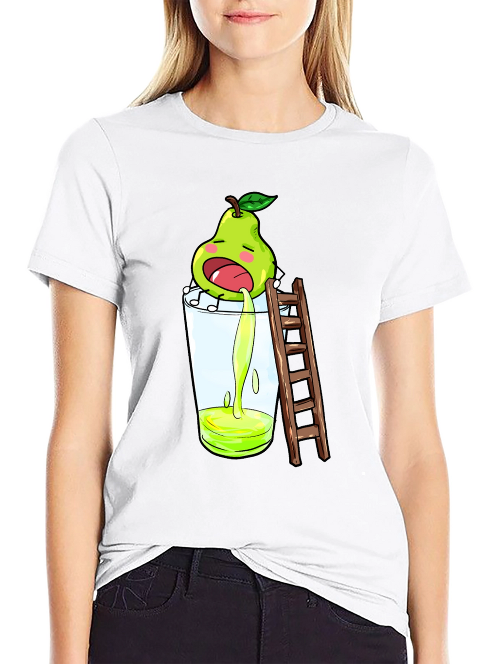 Funny Pear Juice Cartoon Black T-Shirt