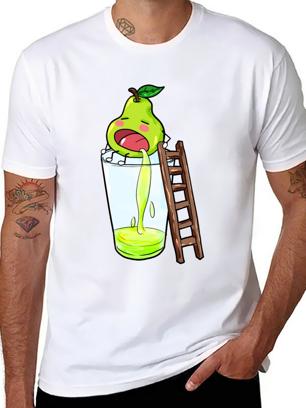 Funny Pear Juice Cartoon Black T-Shirt