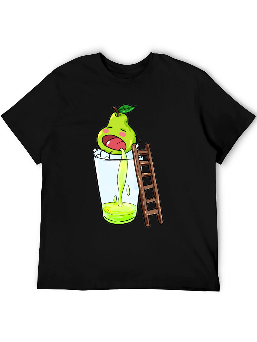 Funny Pear Juice Cartoon Black T-Shirt