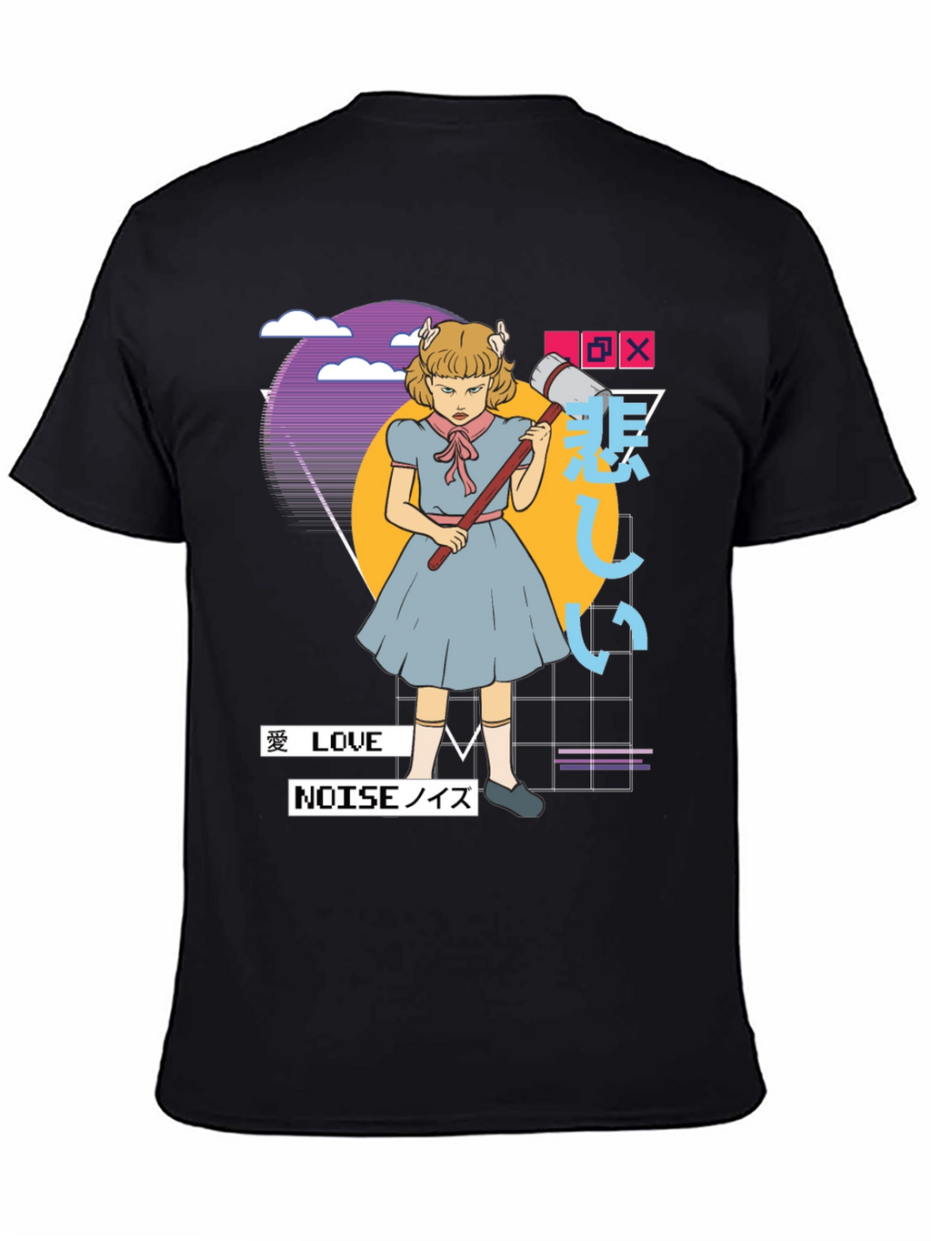 Retro Anime Girl Black T-Shirt
