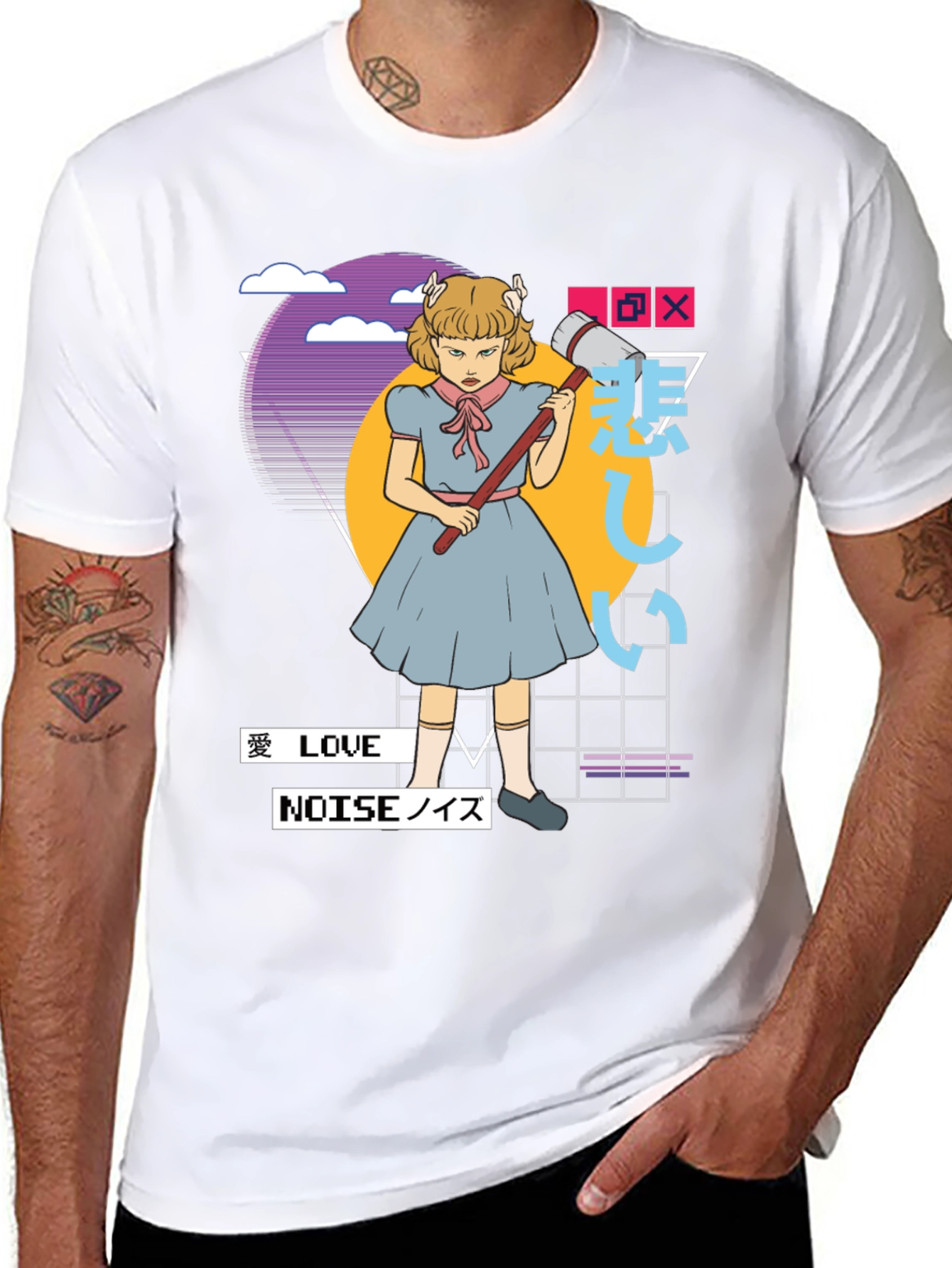 Retro Anime Girl Black T-Shirt