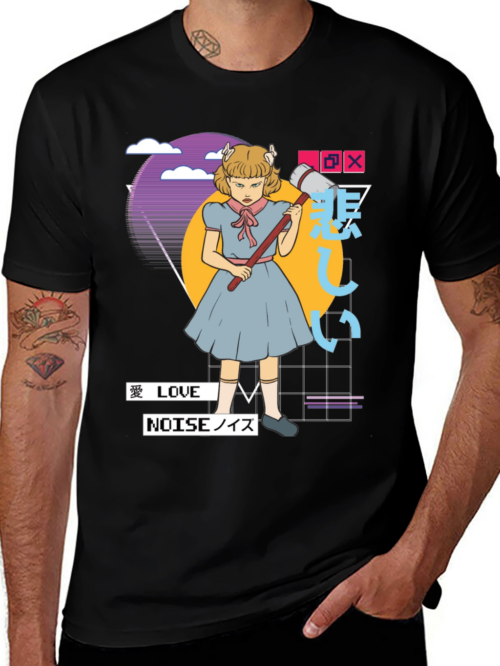 Retro Anime Girl Black T-Shirt