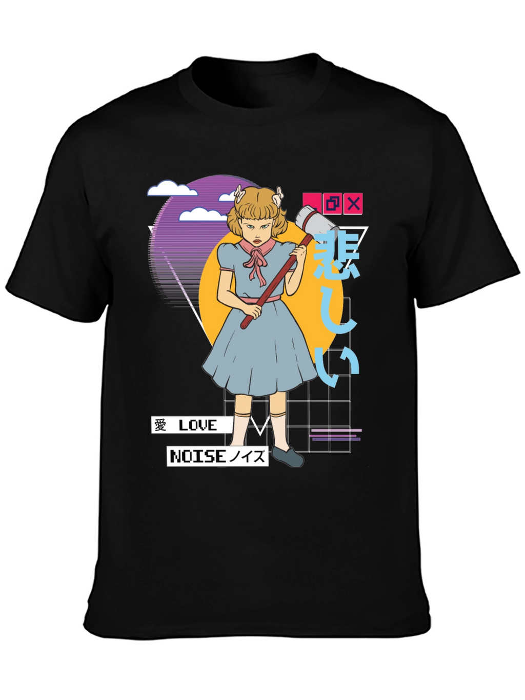 Retro Anime Girl Black T-Shirt