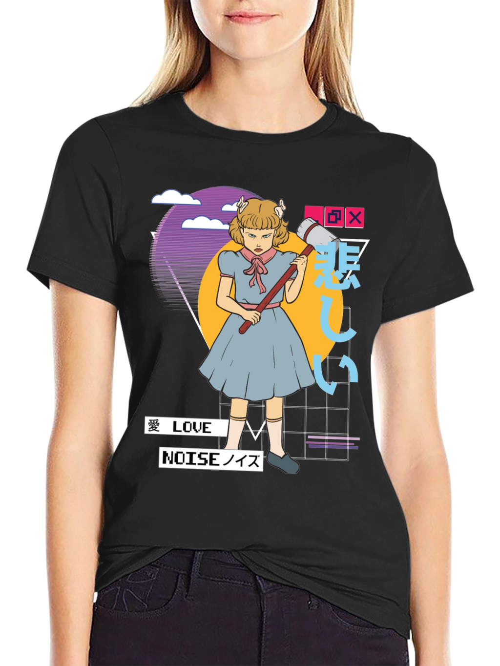Retro Anime Girl Black T-Shirt