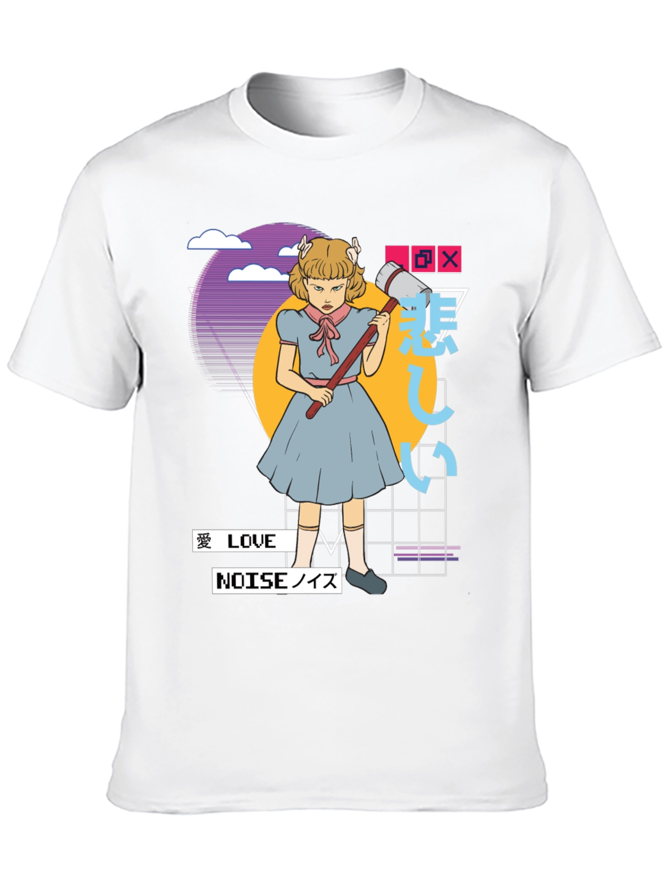 Retro Anime Girl Black T-Shirt