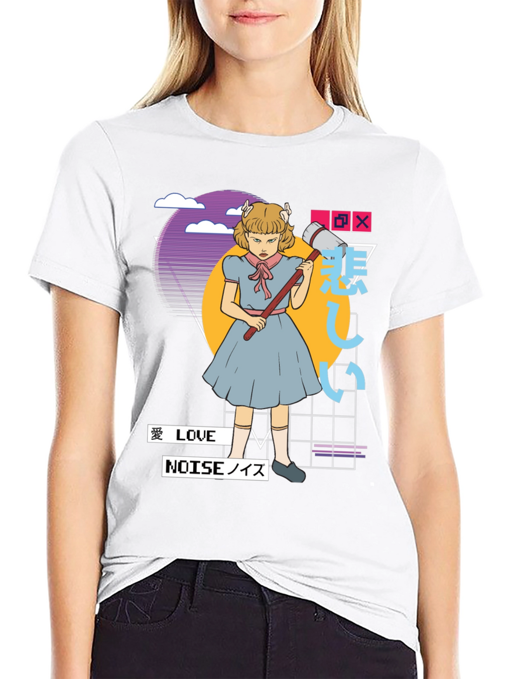 Retro Anime Girl Black T-Shirt