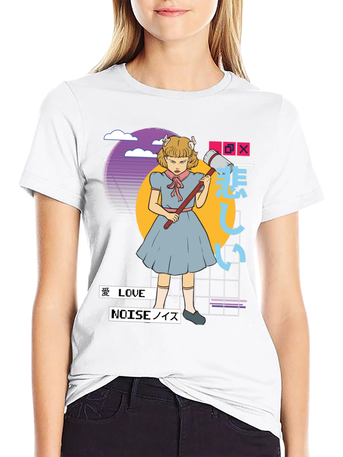 Retro Anime Girl Black T-Shirt