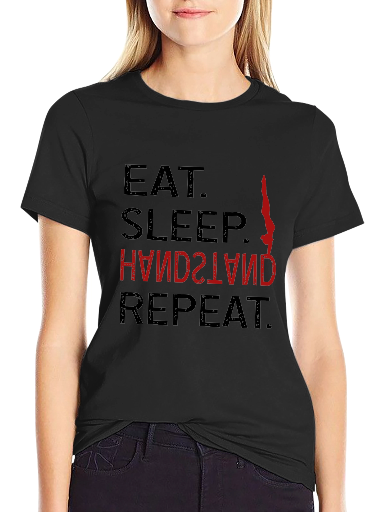 Eat Sleep Handstand Repeat Black T-Shirt