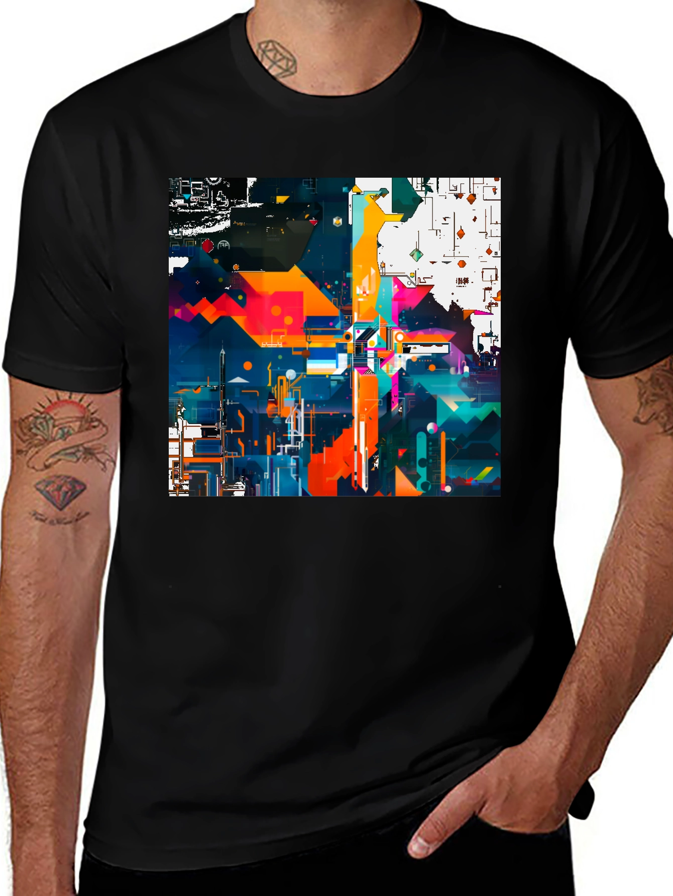 Abstract Geometric Art Print Black Tee