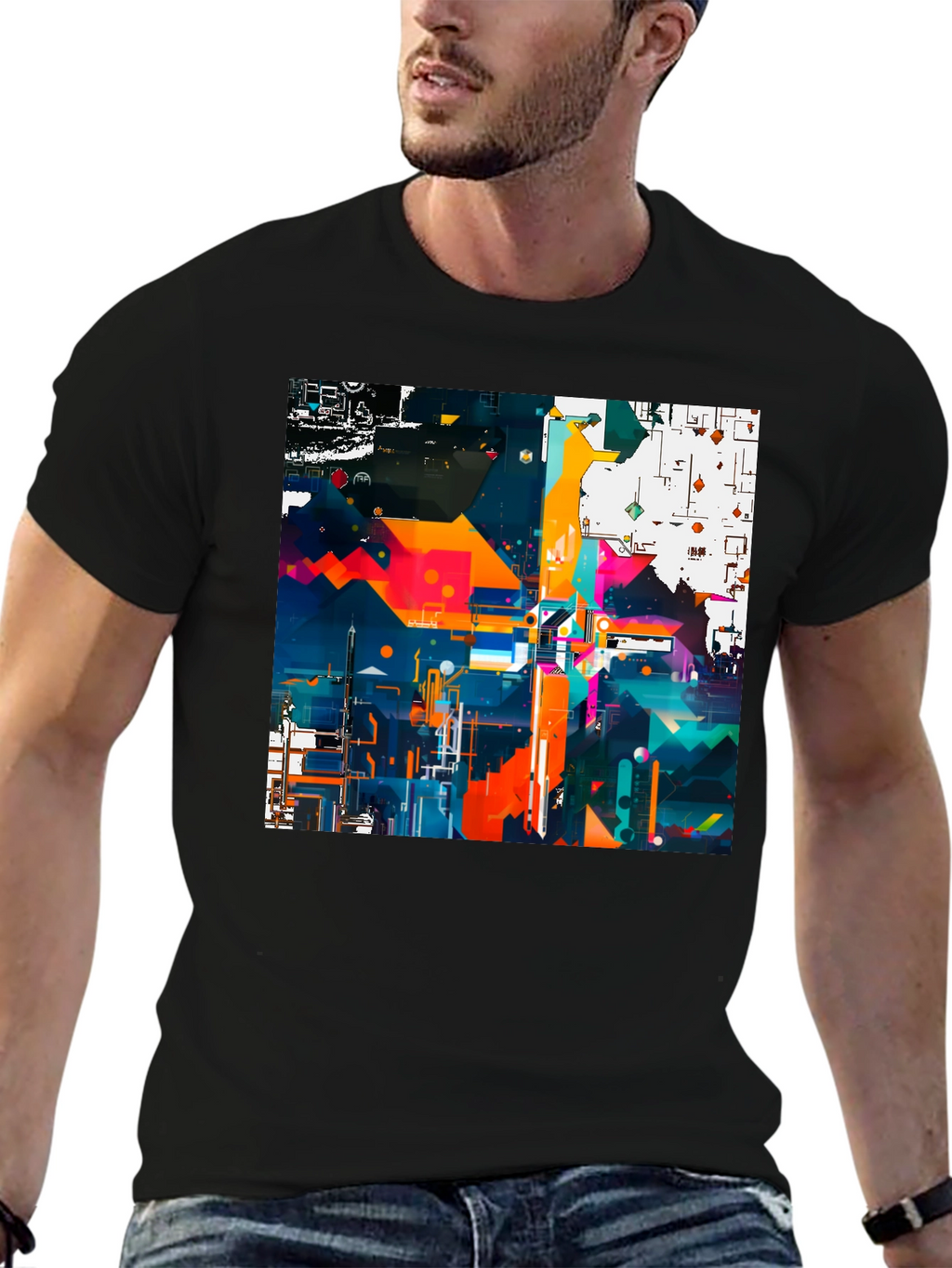 Abstract Geometric Art Print Black Tee
