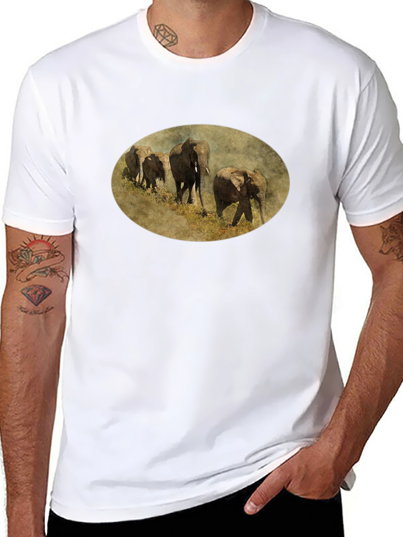 Elephant Herd Graphic Black T-Shirt