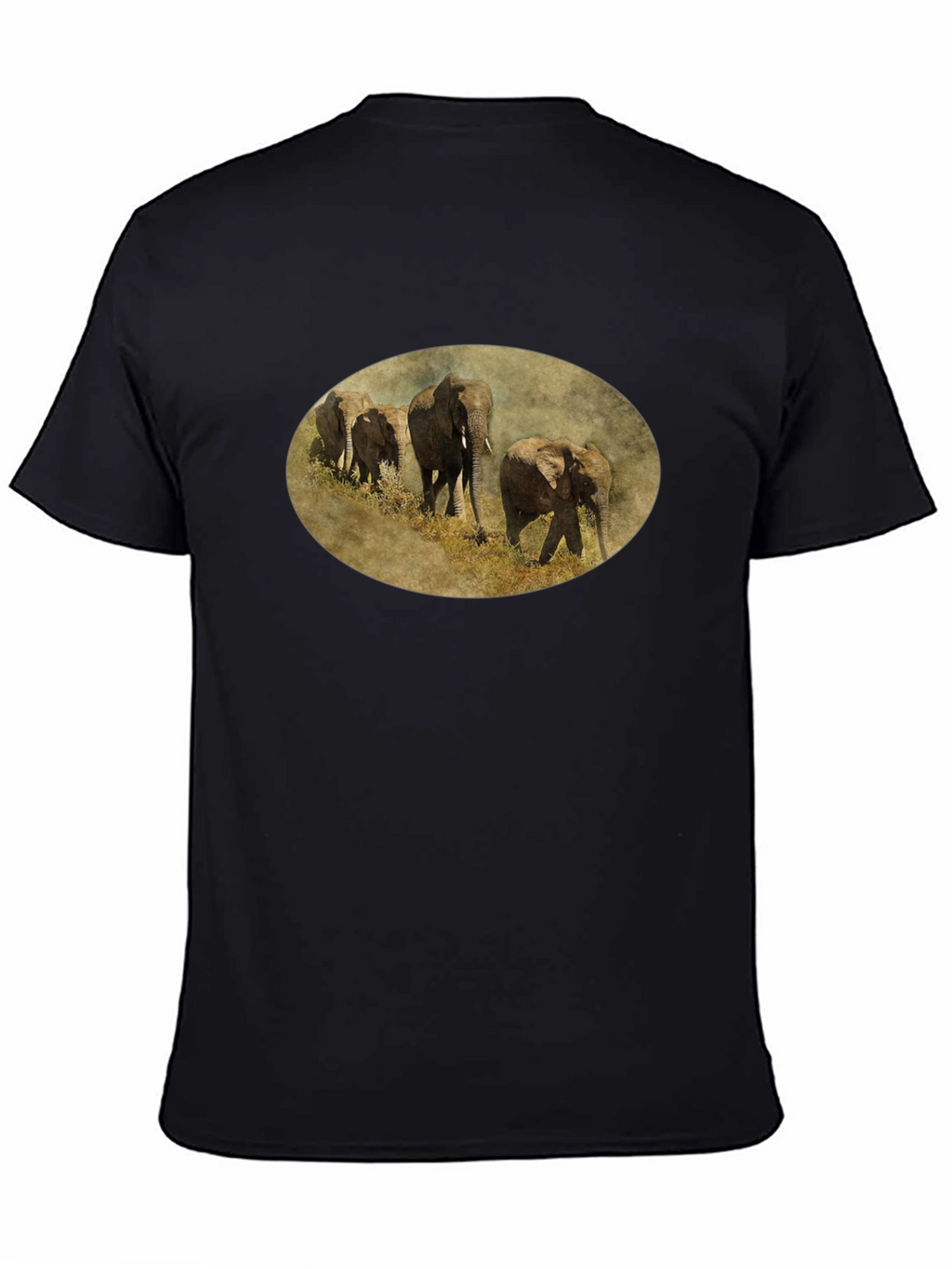 Elephant Herd Graphic Black T-Shirt