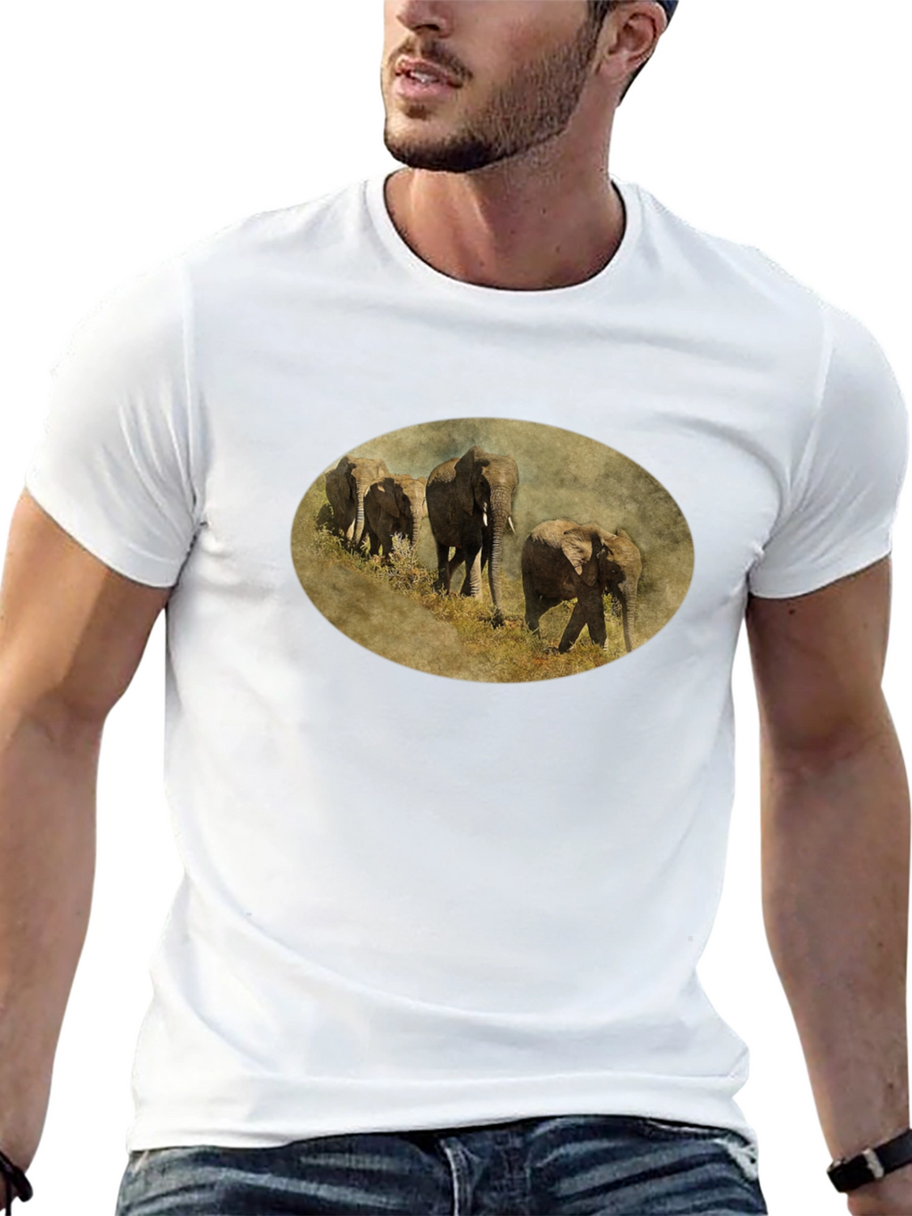 Elephant Herd Graphic Black T-Shirt