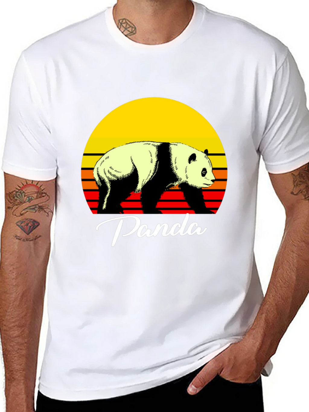 Retro Panda Graphic Tee - Sunset Design