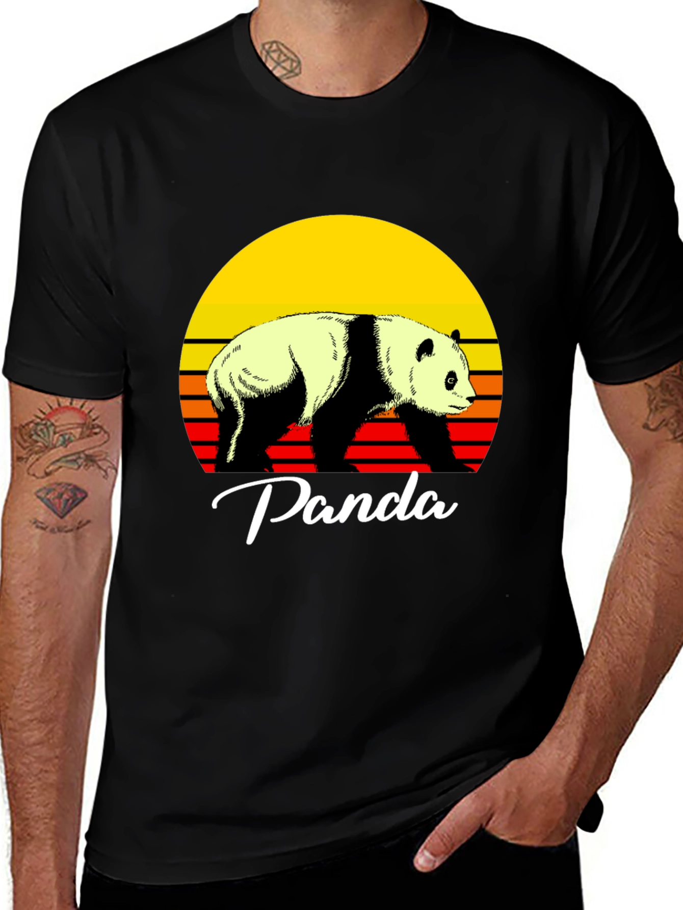 Retro Panda Graphic Tee - Sunset Design