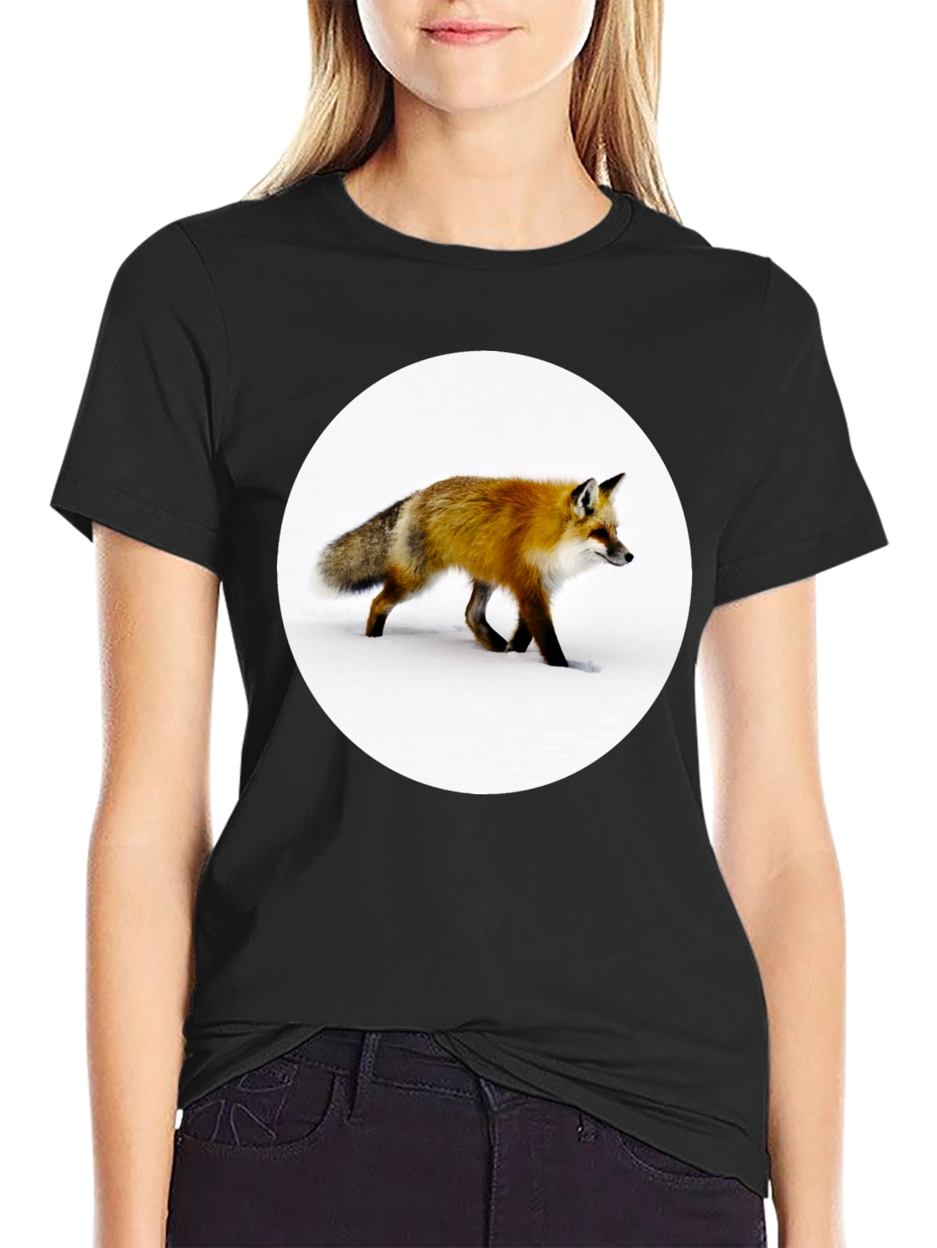 Fox Graphic T-Shirt - Black Stylish Animal Print Tee
