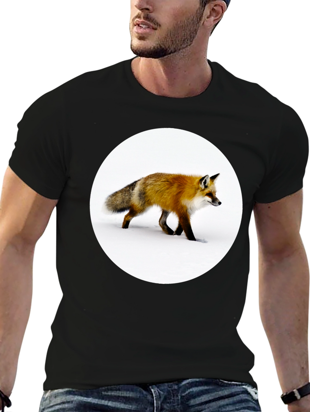 Fox Graphic T-Shirt - Black Stylish Animal Print Tee