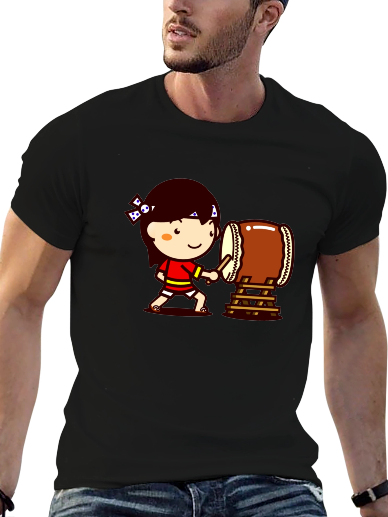 Cartoon Drummer Black T-Shirt