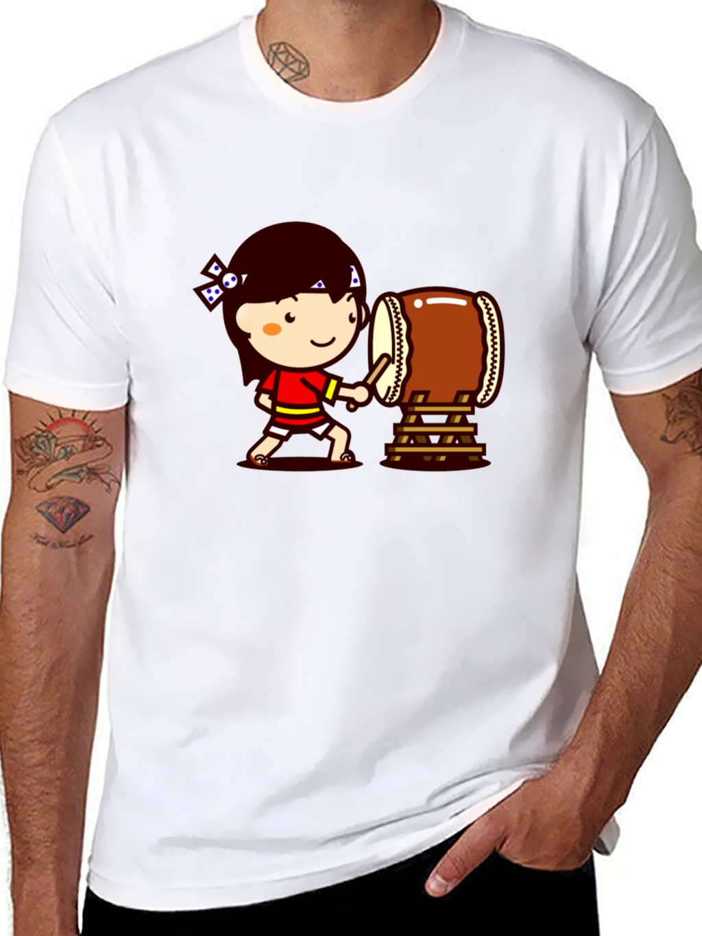 Cartoon Drummer Black T-Shirt