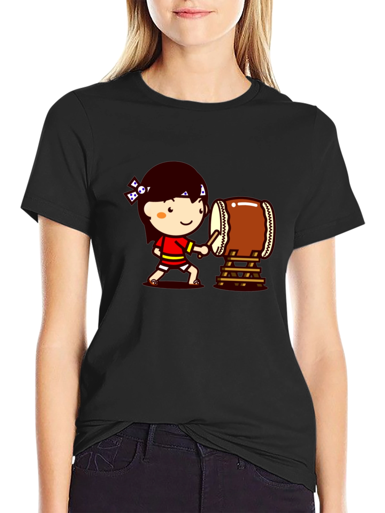 Cartoon Drummer Black T-Shirt