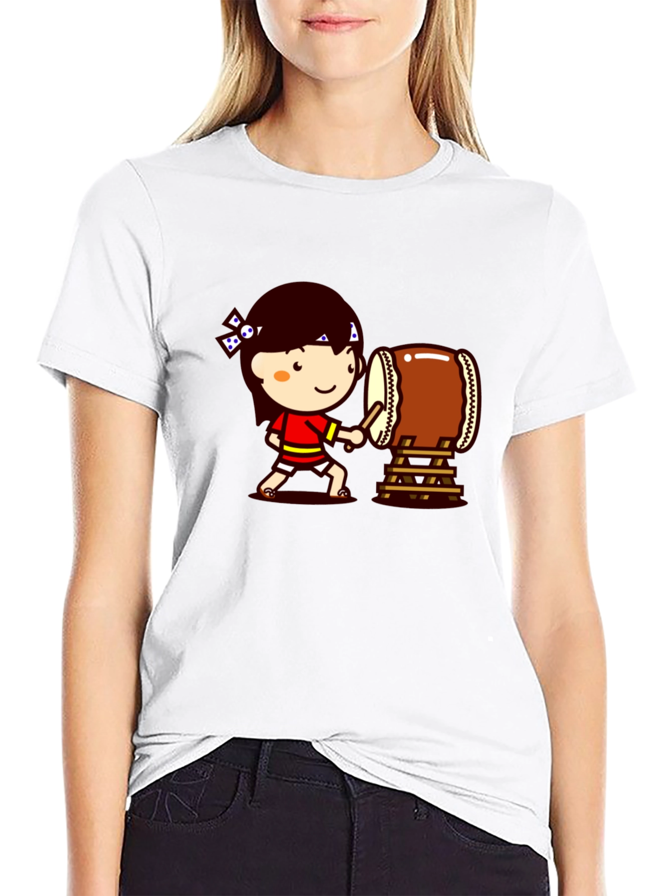 Cartoon Drummer Black T-Shirt