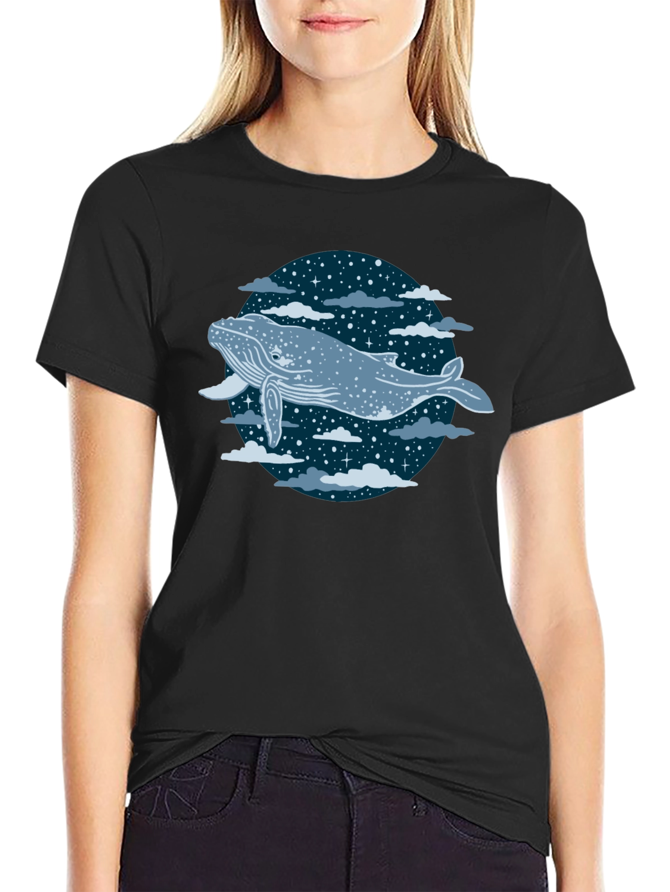 Whale in the Night Sky Graphic Tee - Black
