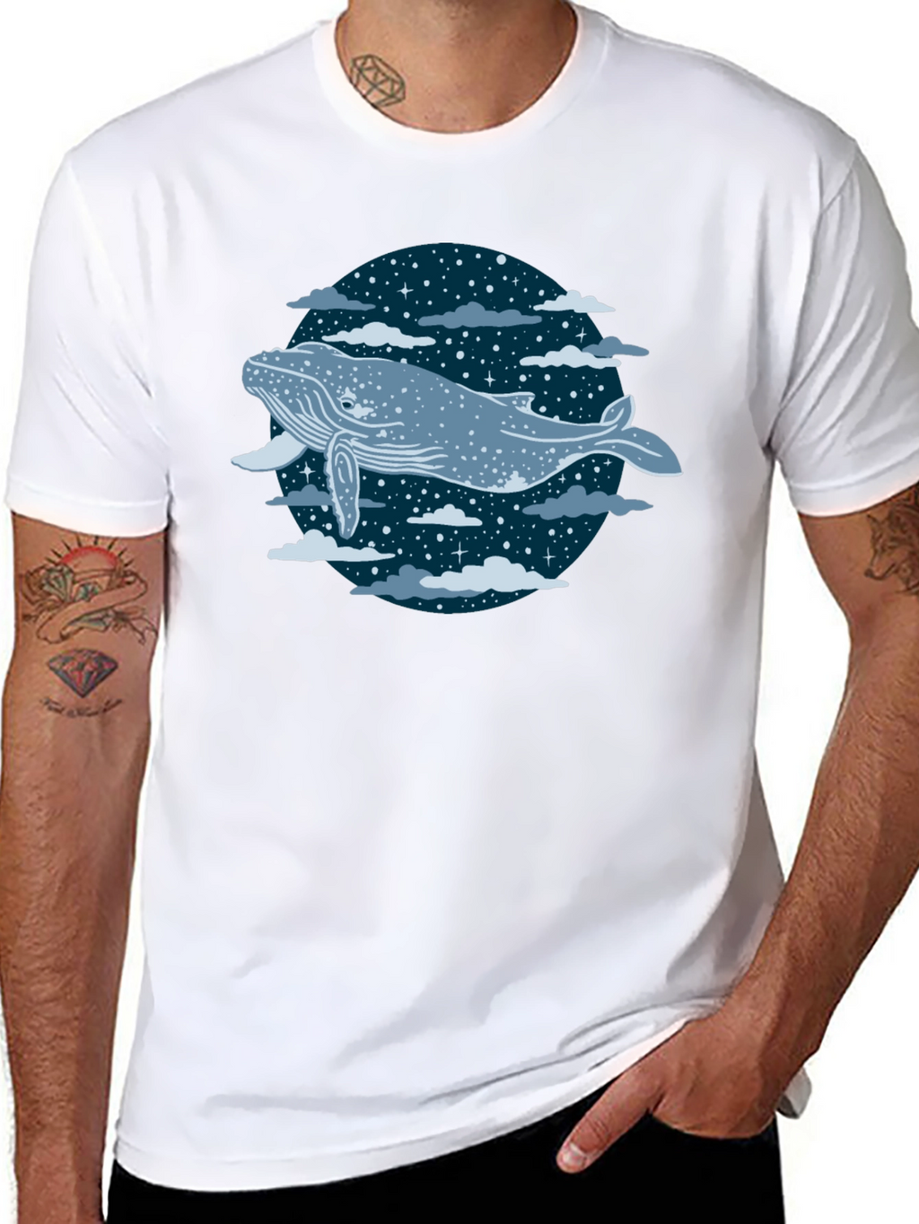 Whale in the Night Sky Graphic Tee - Black
