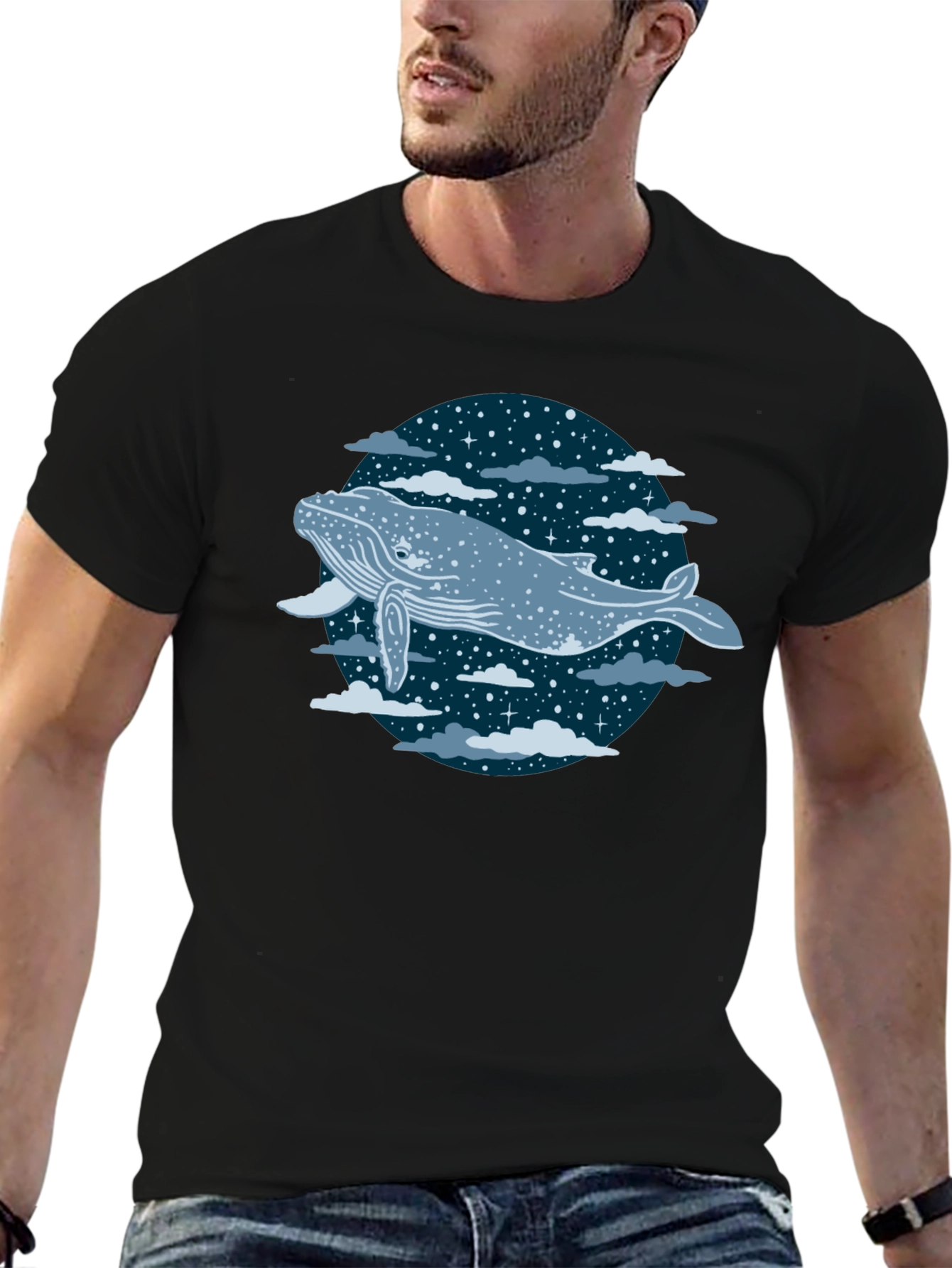 Whale in the Night Sky Graphic Tee - Black