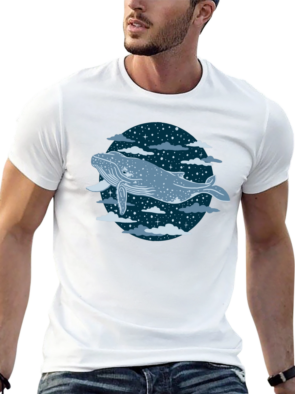 Whale in the Night Sky Graphic Tee - Black