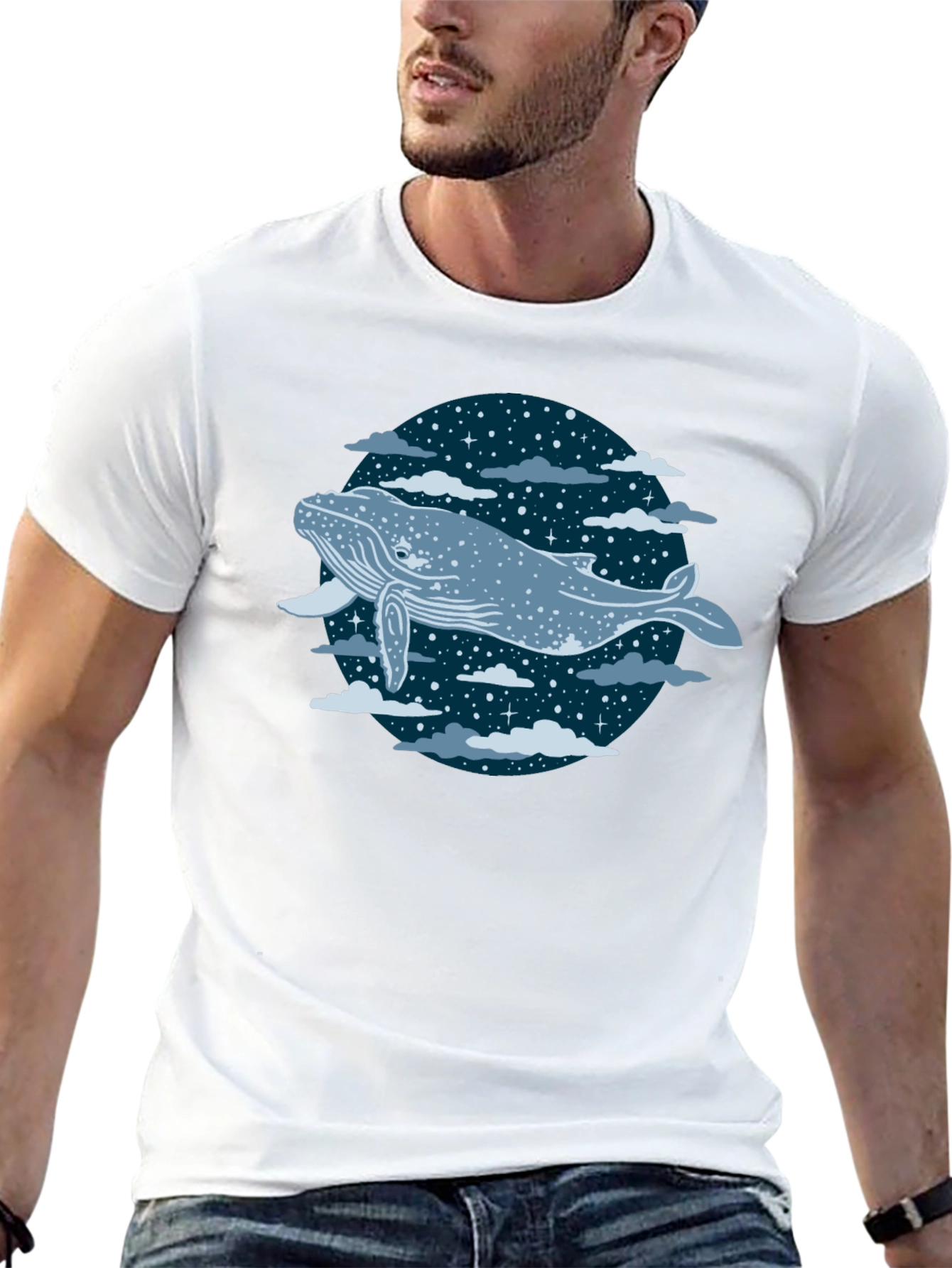 Whale in the Night Sky Graphic Tee - Black