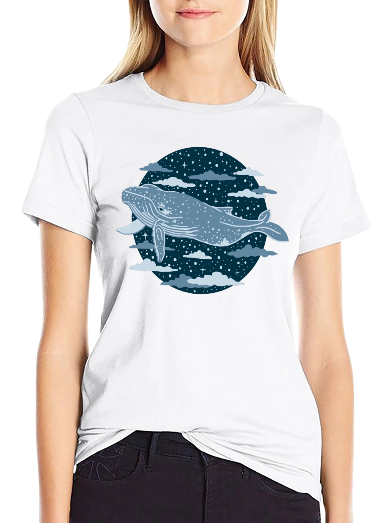 Whale in the Night Sky Graphic Tee - Black