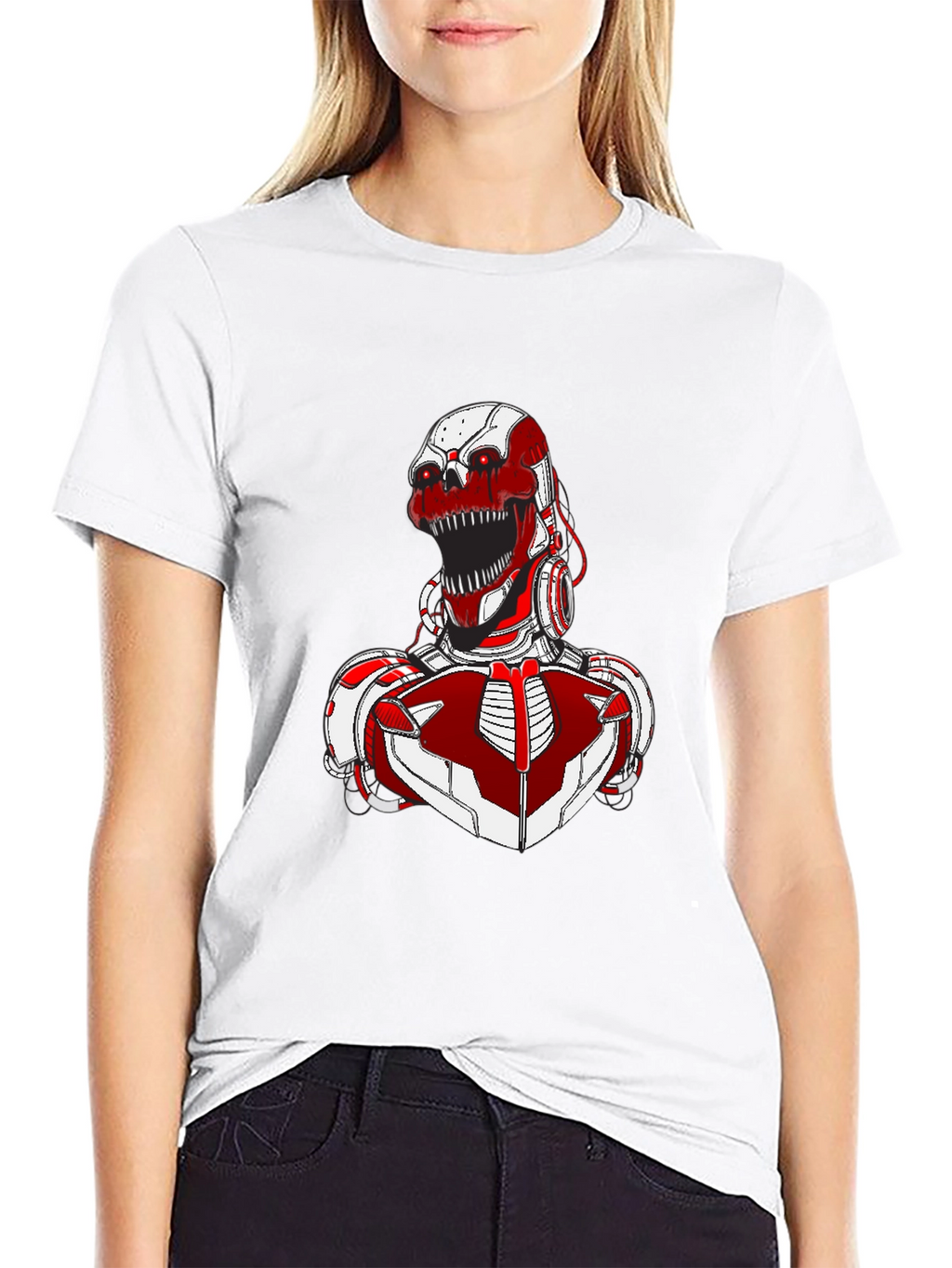 Red Robot Skull Graphic T-Shirt
