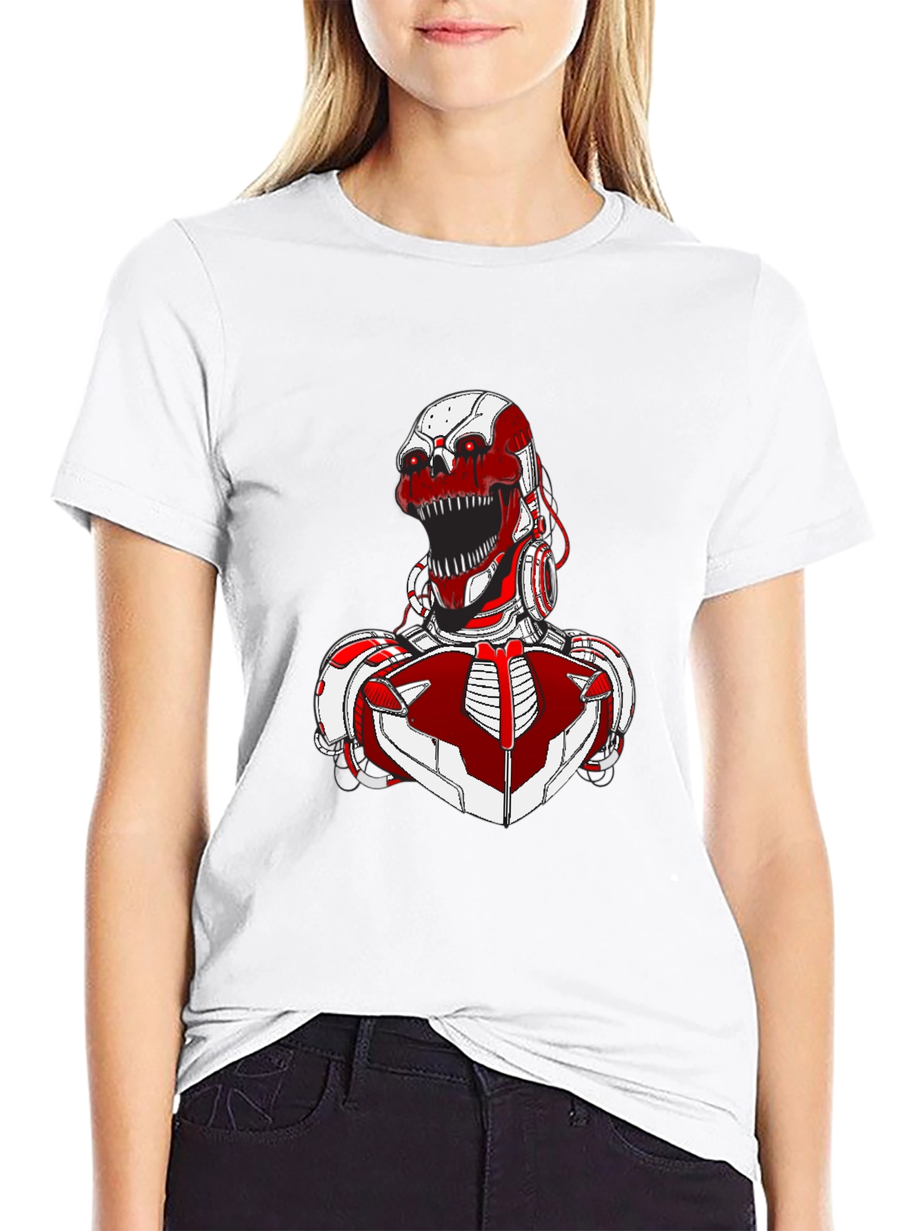 Red Robot Skull Graphic T-Shirt